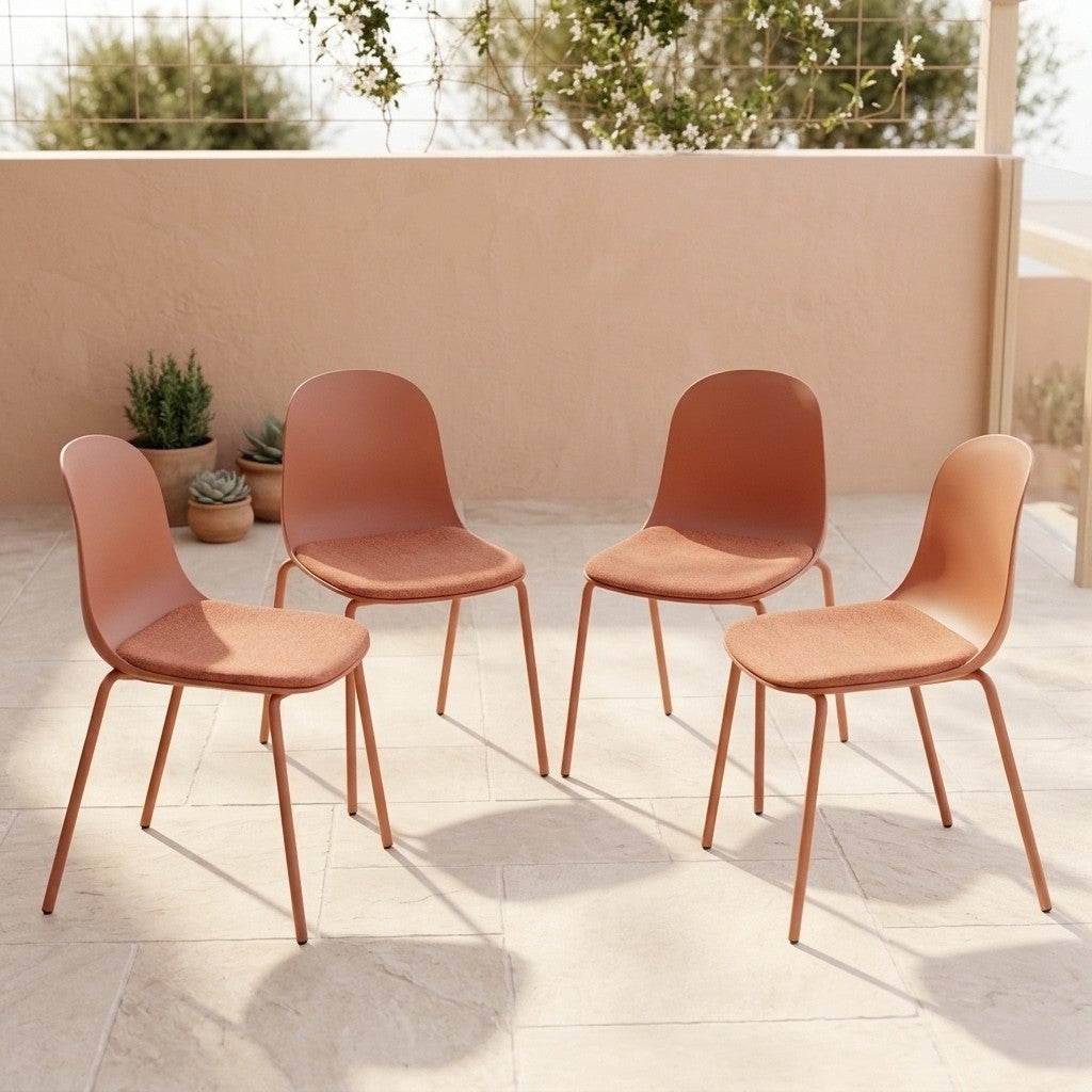 Set de 4 Sillas con Cojín Aiara, Color Rojo, Diseño Moderno