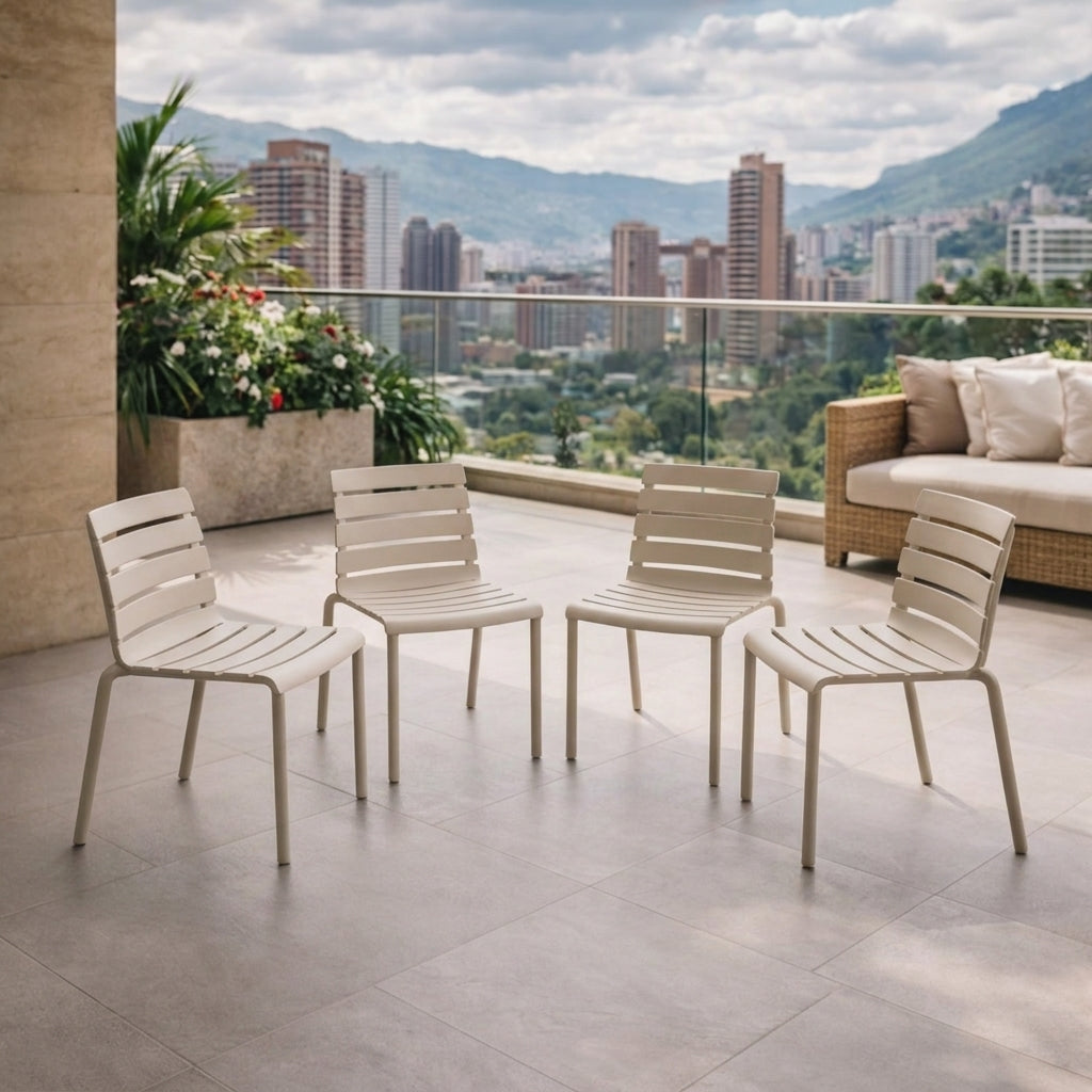 Set de 4 Sillas Montana, Taupe Claro, con Espaldar en Líneas Diseño Moderno