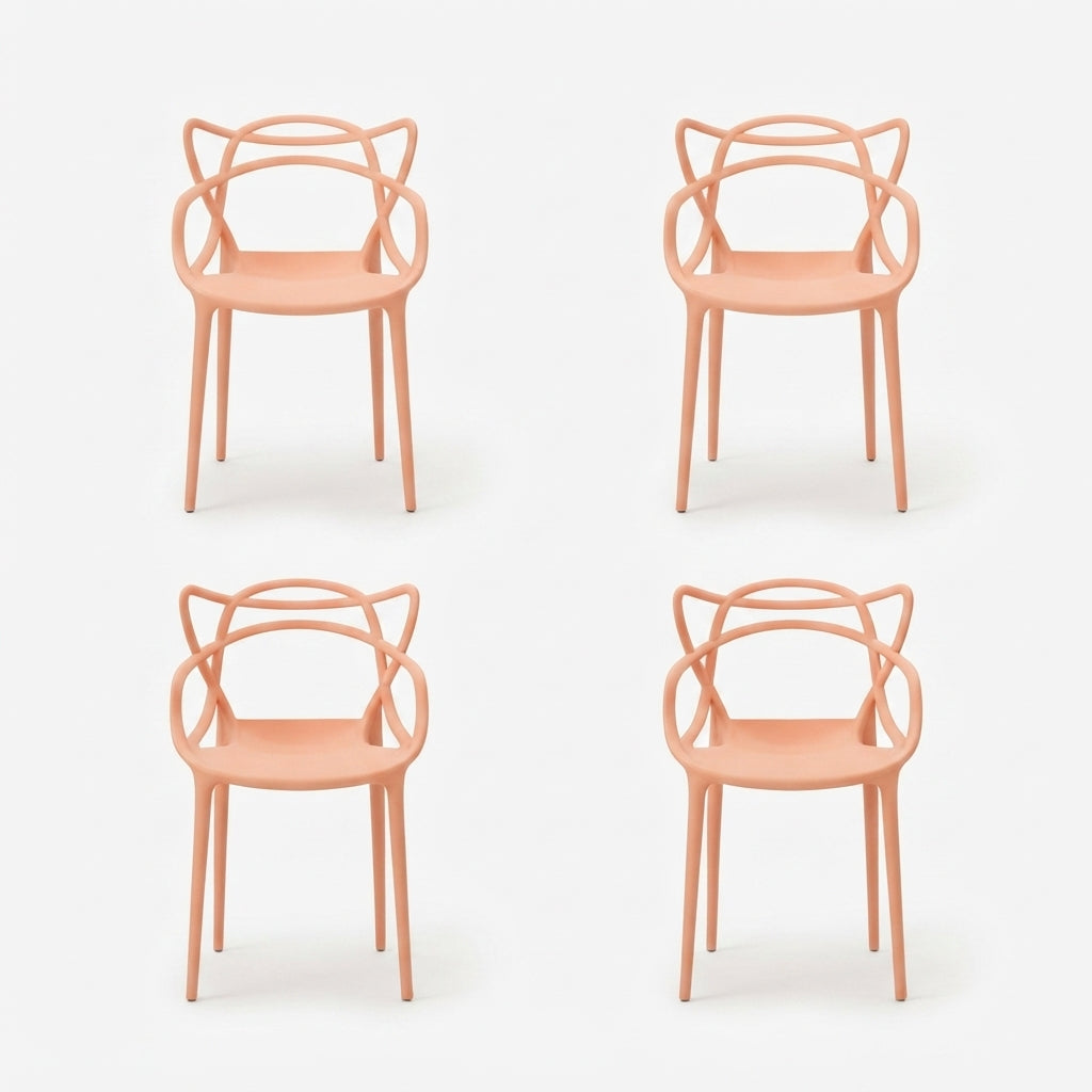 Set de 4 Sillas Palermo, Color Mandarina, con Espaldar y Diseño Moderno