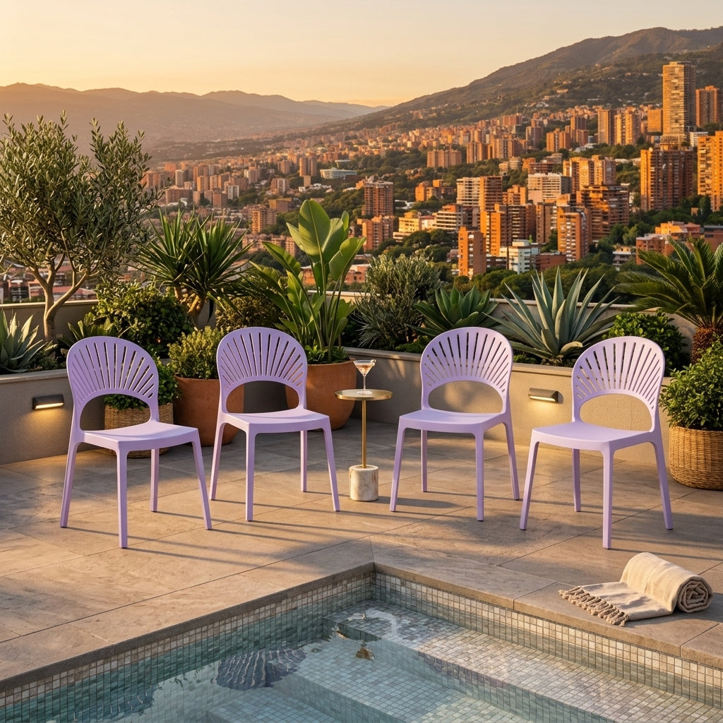 Set de 4 Sillas Paraíso, Color Lila, con Espaldar y Diseño Moderno