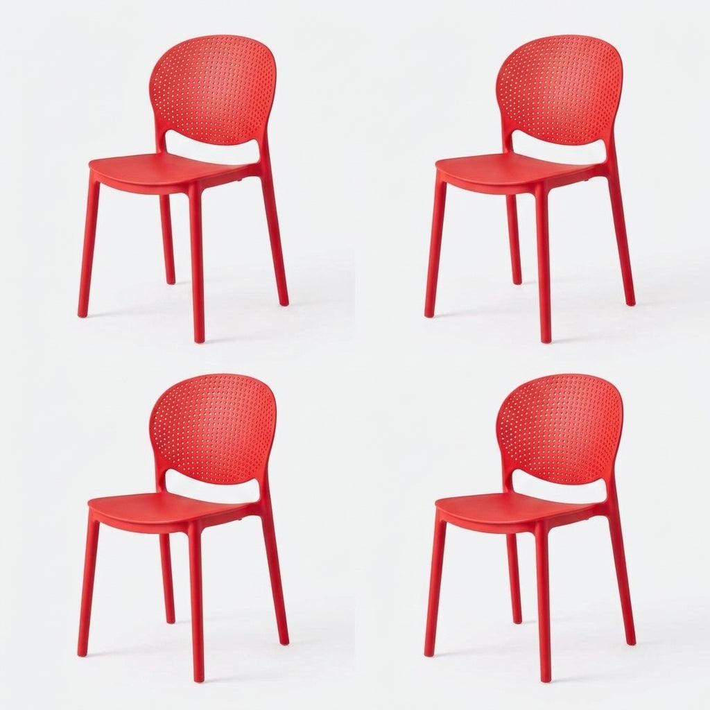 Set de 4 Sillas Florida, Color Rojo, con Espaldar y Diseño Moderno