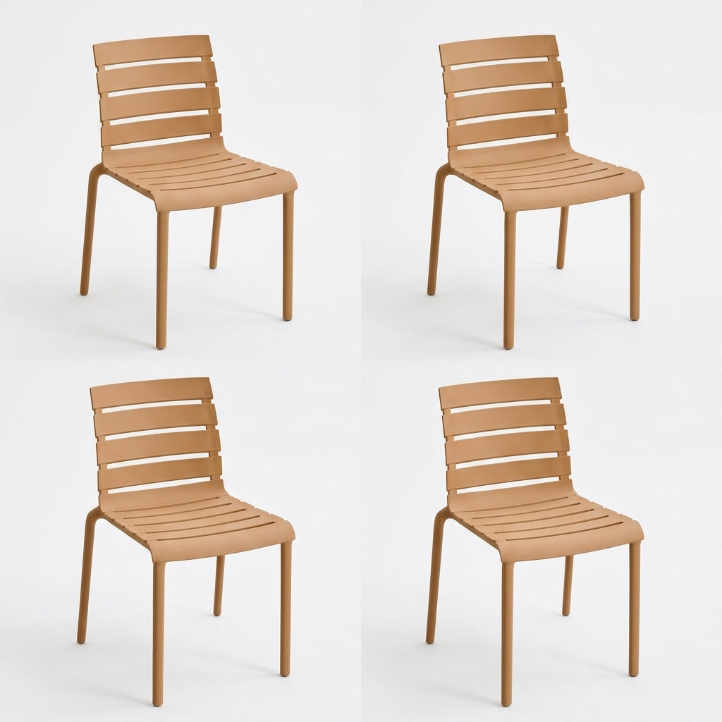 Set de 4 Sillas Montana, Color Café, con Espaldar en Líneas Diseño Moderno