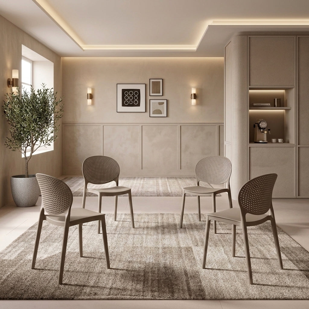 Set de 4 Sillas Florida, Color Taupe, con Espaldar y Diseño Moderno