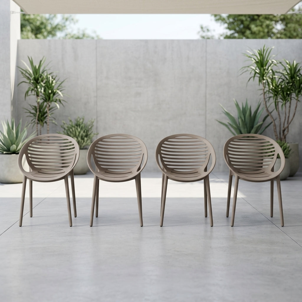 Set de 4 Sillas Tokio con Brazos, Color Taupe, con Espaldar y Diseño Moderno