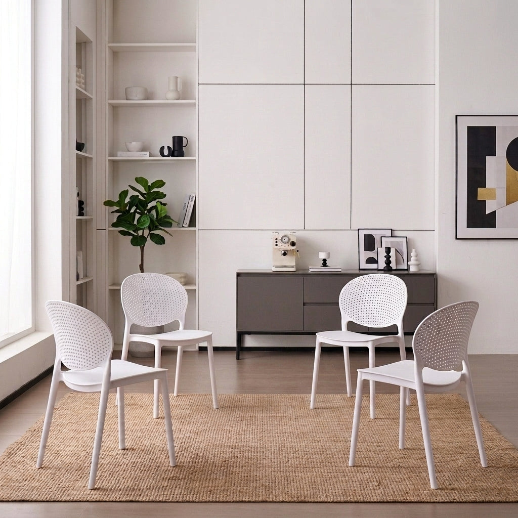 Silla Florida, Color Blanco, con Espaldar y Diseño Moderno X4