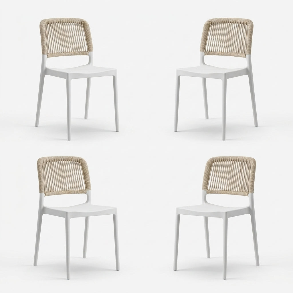 Set de 4 Sillas Houston, Color Blanco, con Espaldar Tejido