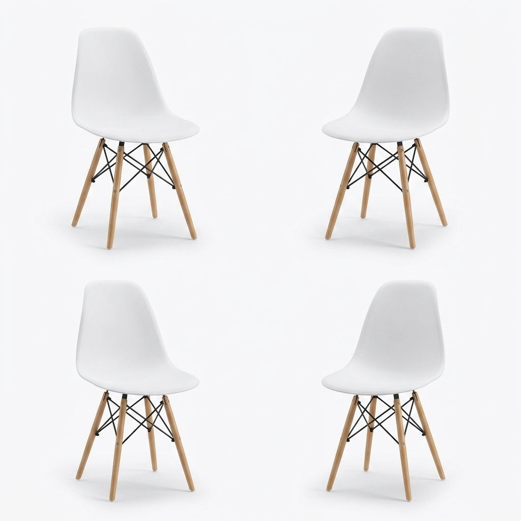 Set de 4 Sillas Eames, Color Blanco, con Patas de Madera
