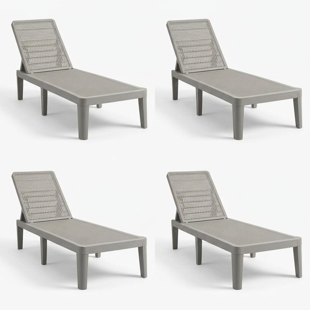 Set de 4 Camas Asoleadoras Delhi, Gris Claro, Diseño Minimalista