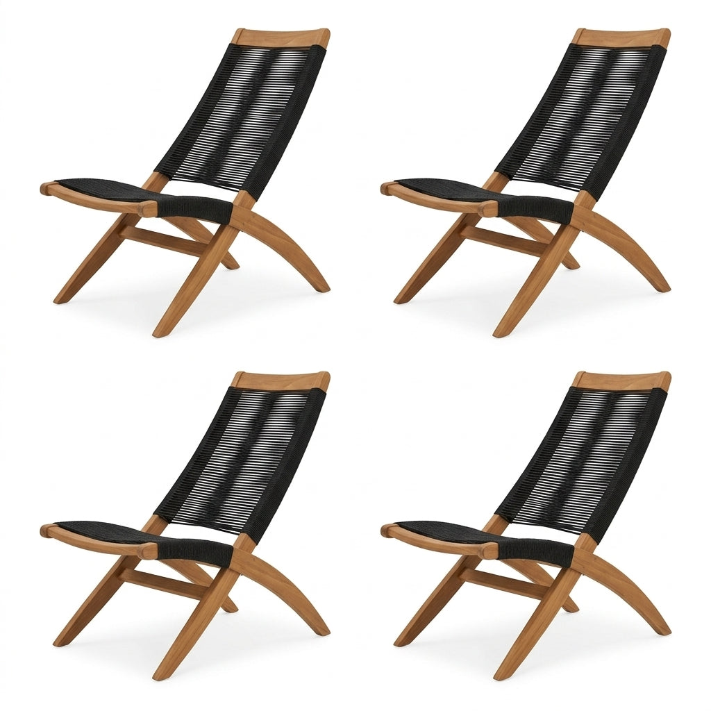 Silla Plegable de Madera para Exterior Lomy, Negro, sin Brazos X4