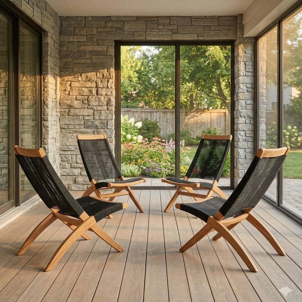 Silla Plegable de Madera para Exterior Lomy, Negro, sin Brazos X4