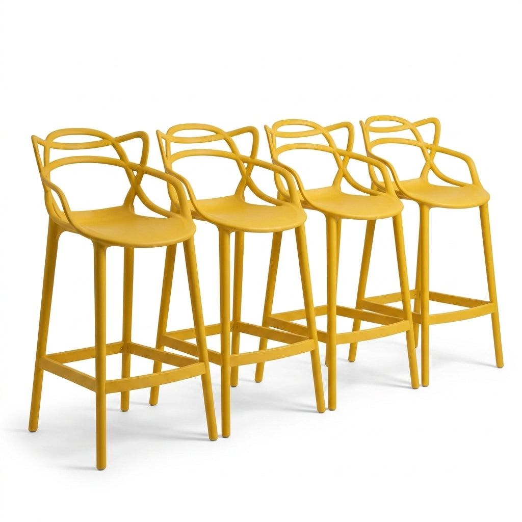 Set de 4 Sillas para Bar Palermo, Mostaza, con Reposa Pies Doble Propósito