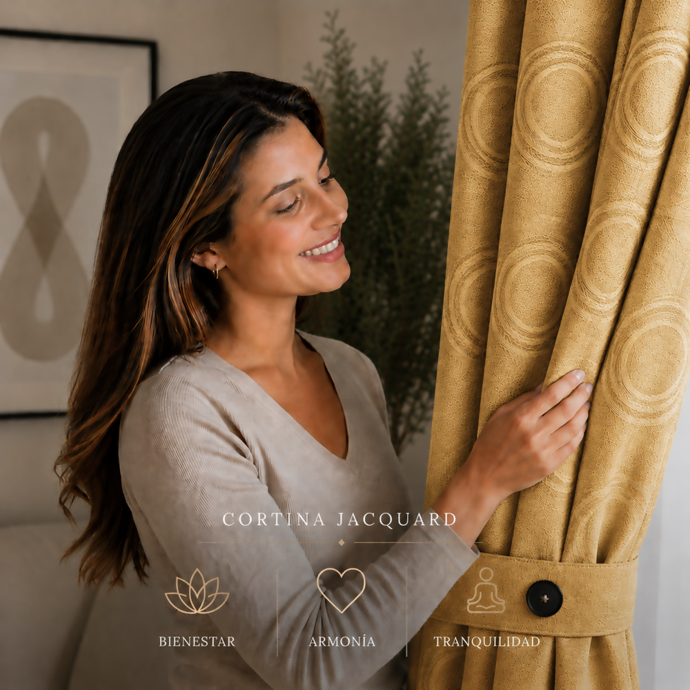 Cortina x2 dorada jacquard