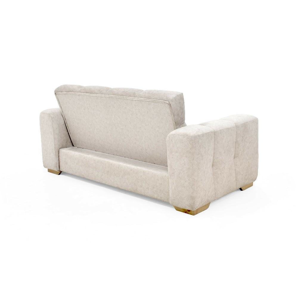 Set de Sala con Sofa Miami 2 Puestos Tela Beige con Poltrona Sibu Tela Salmon y Mesa Nova