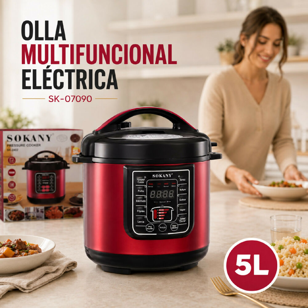 Olla A Presión Digital Multifuncional Sokany SK-07090 De 5 Litros