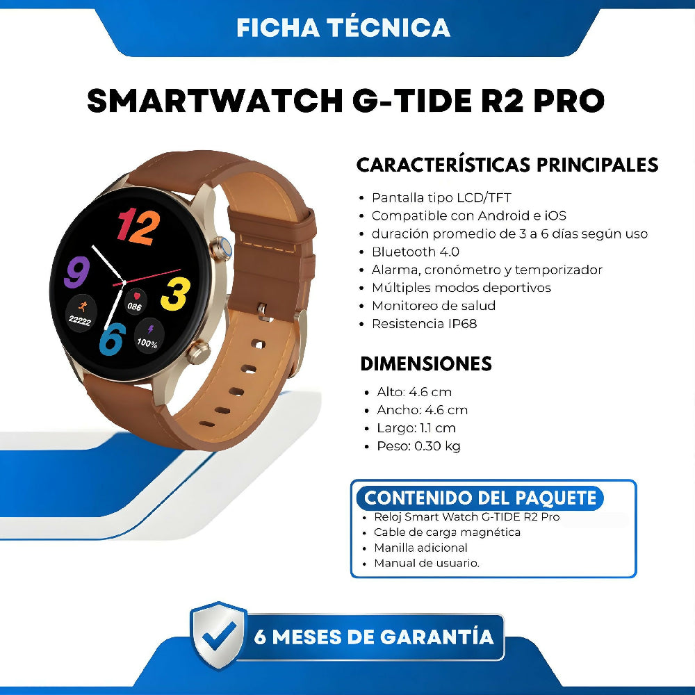 Smartwatch G-Tide R2 Pro Reloj Inteligente Con Llamadas Bluetooth, Monitor De Salud Y Diseño Casual