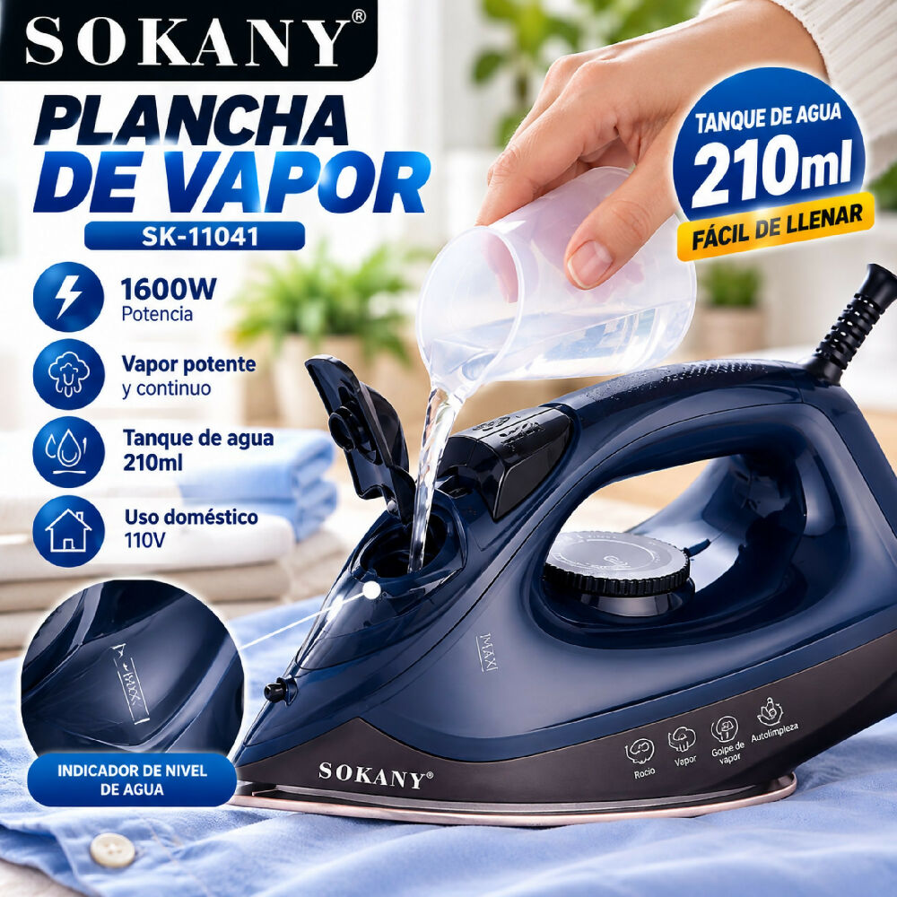 Plancha A Vapor Domestica Sokany SK-11041 Con Control De Temperatura Para Ropa