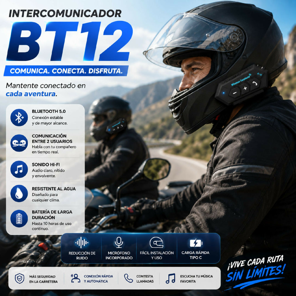 Intercomunicador De Casco Moto BT12 Bluetooth Manos Libres