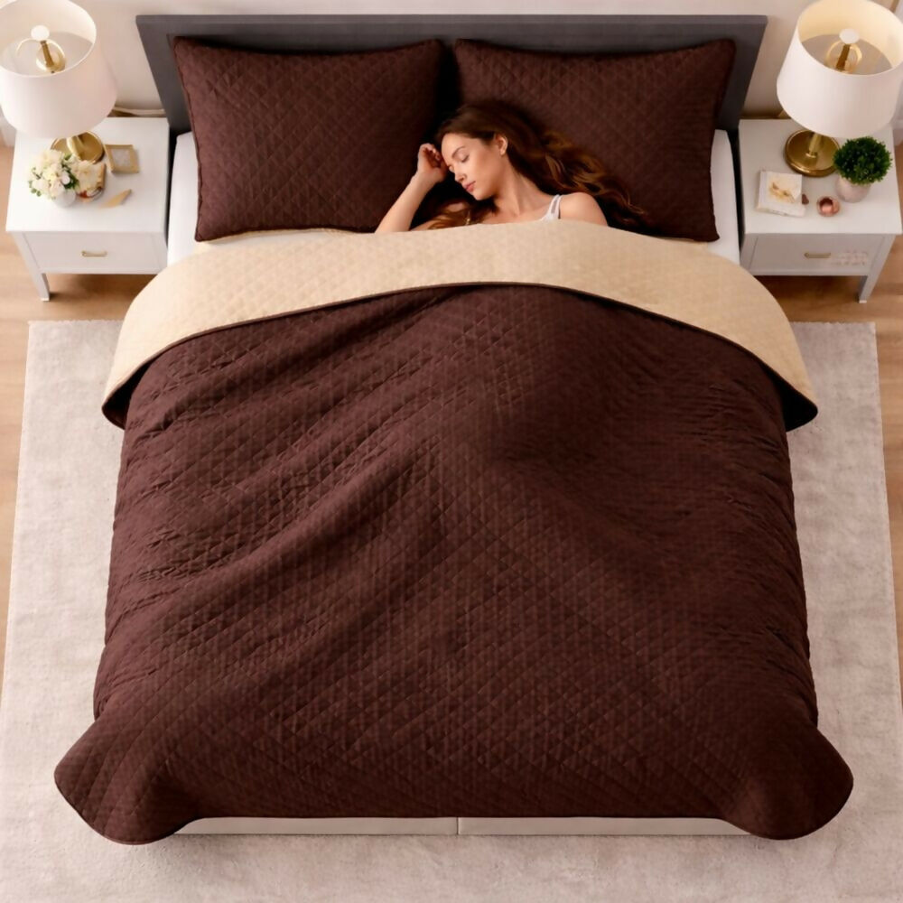 Colcha queen doble faz café beige