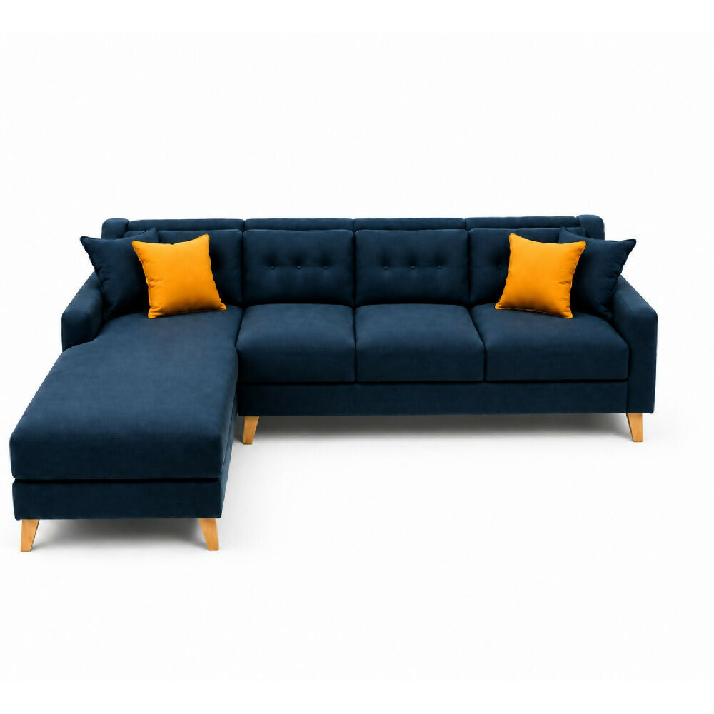 Sofá en L Texas Izquierdo con Poltrona Tela Antifluidos Azul 4 Puestos 260x75x80