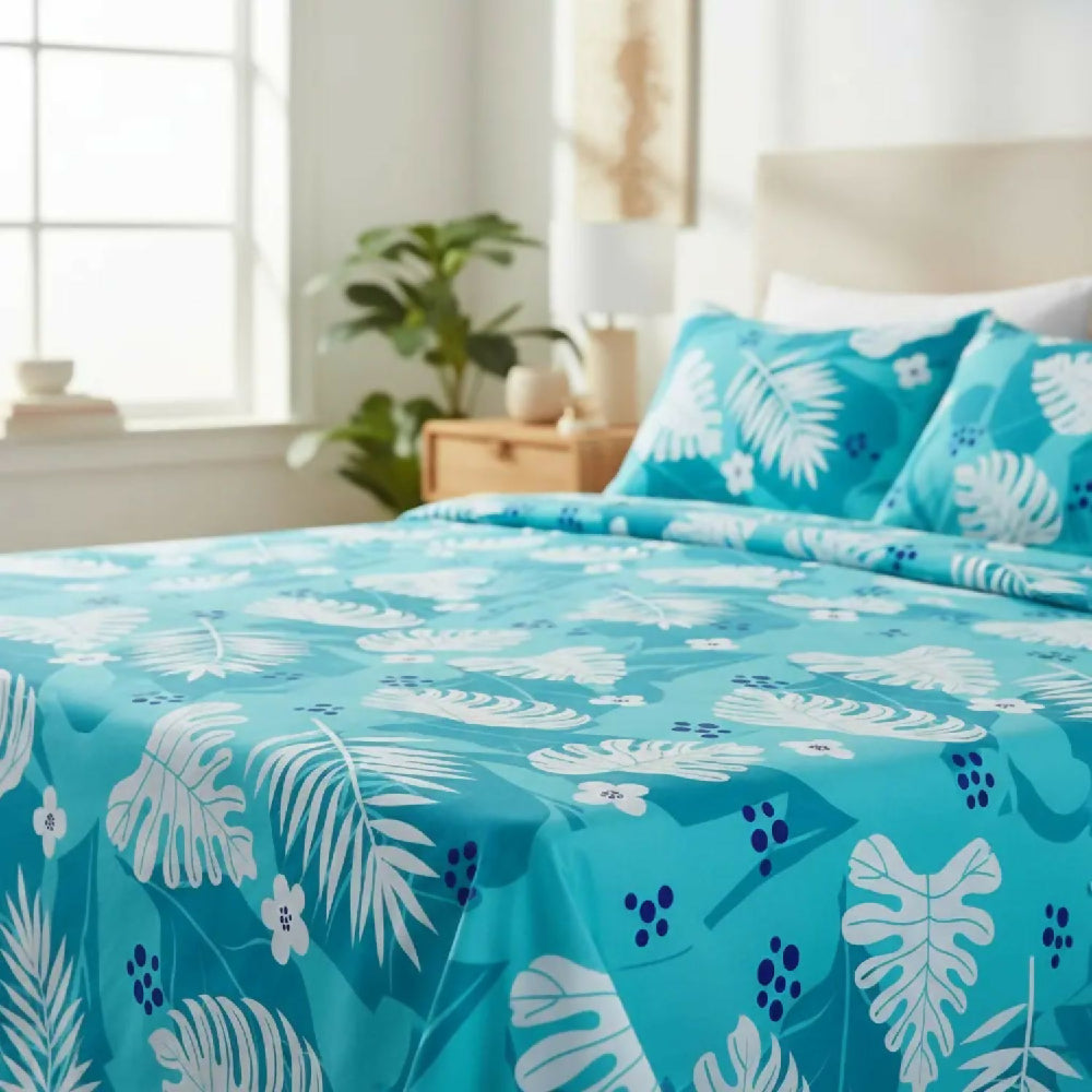 Juego de Sábanas Cama King 300 Hilos 100% Algodón Bahía Azul Turquesa