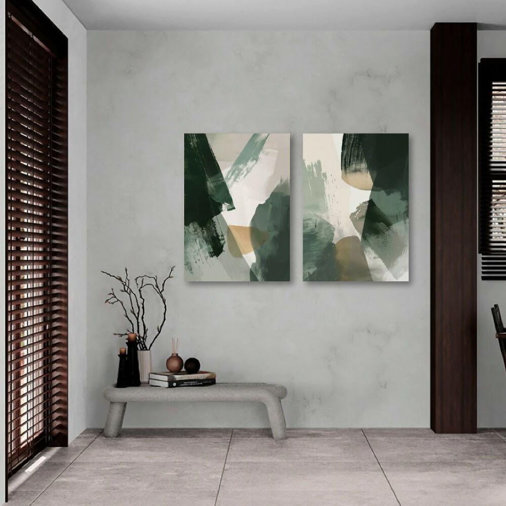 Cuadro Diptico Canvas Abstracto Verde 70 X 50 X 2 Cms