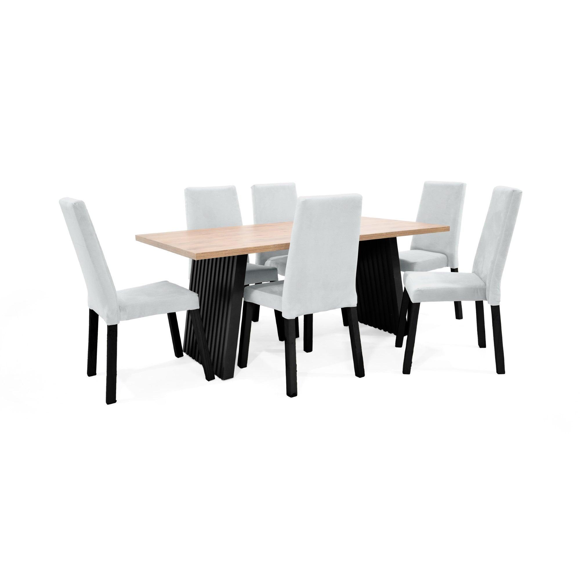 Comedor Aragon 6 Puestos Sillas Galicia Tela Plata