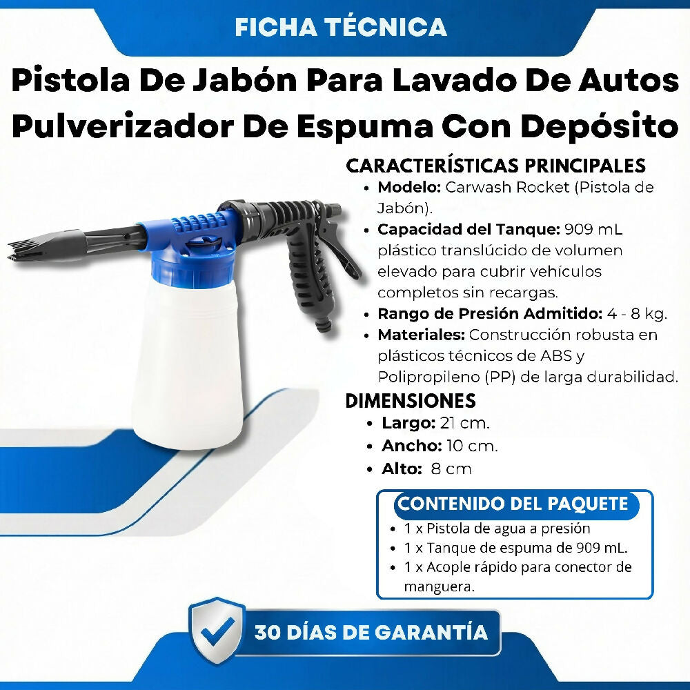 Pistola De Jabón Para Lavado De Autos Pulverizador De Espuma Con Depósito
