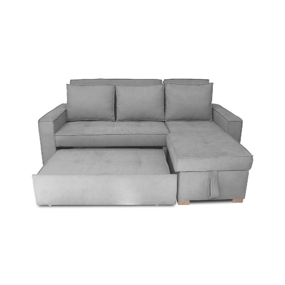 Esquinero Baúl Marsella Multifuncional Reclinable Derecho Gris + Cojines Decorativos