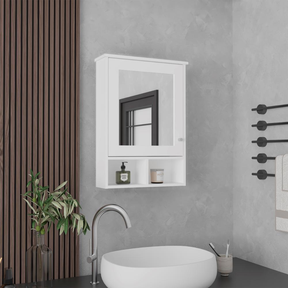 Gabinete de Baño Egeo, Blanco Duqueza, con Puerta Espejo y Tres Entrepaños para Ubicar Objetos ZF