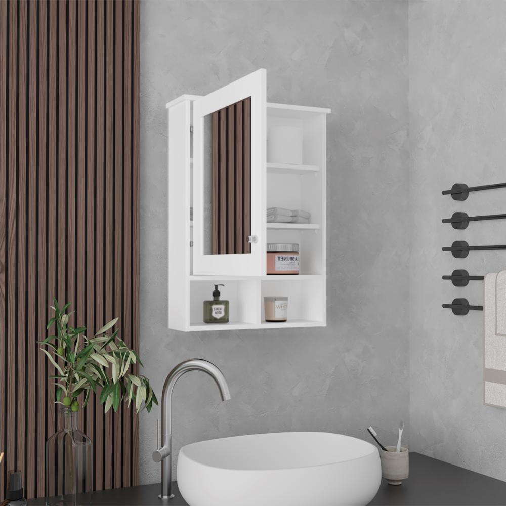 Gabinete de Baño Egeo, Blanco Duqueza, con Puerta Espejo y Tres Entrepaños para Ubicar Objetos ZF