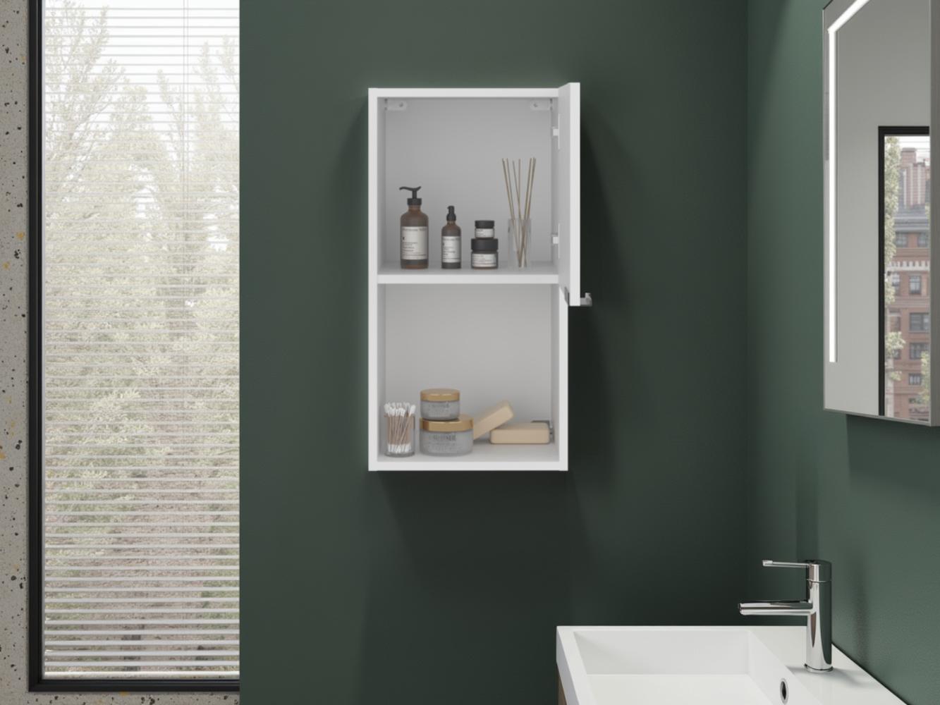 Gabinete de Baño Kase, Kronos Blanco, con una puerta abatible con manija metalica ZF