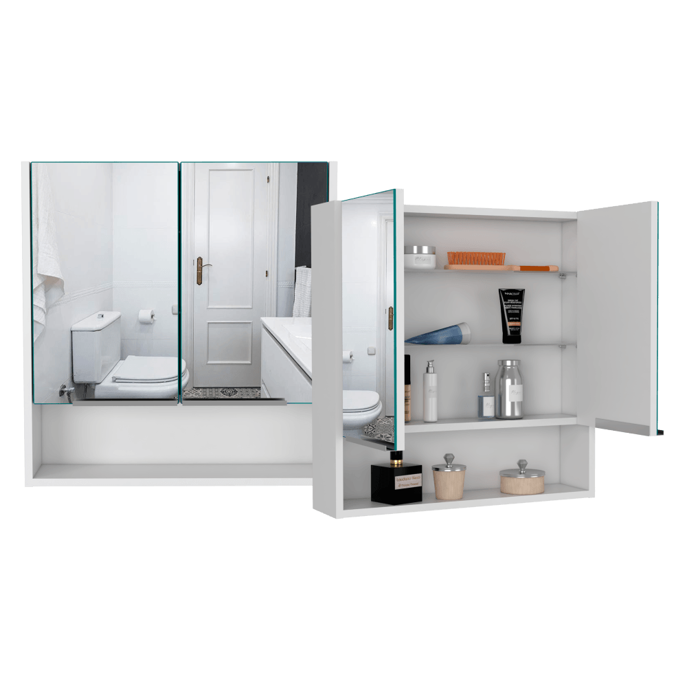 Gabinete de Baño Rawana, Blanco, Incluye Espejo y Entrepaños Para Guardar Objetos de Aseo  ZF X2