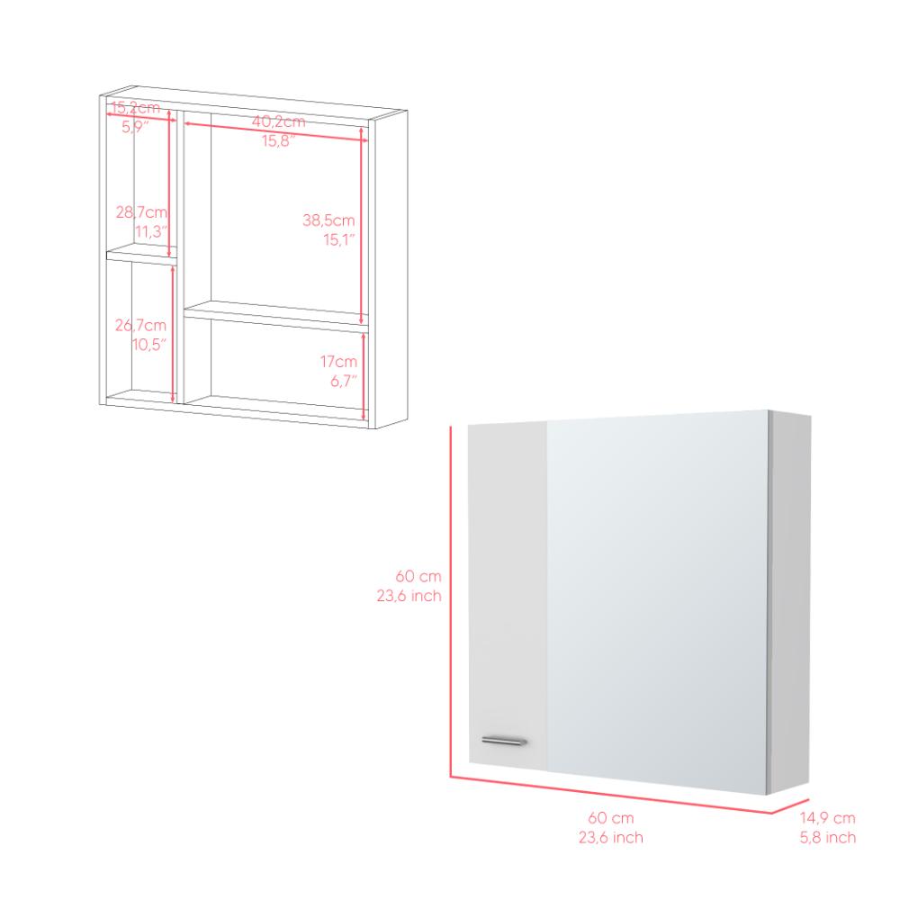 Gabinete de Baño Depp, Blanco, con Puerta Espejo Biselado y Dos Entrepaños ZF