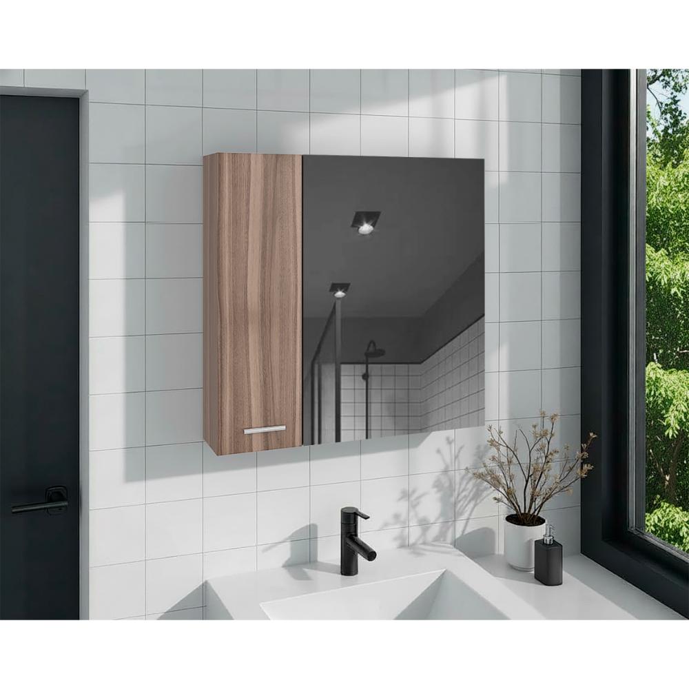 Gabinete de Baño Apolis, Avellana, con Puerta Espejo y Dos Entrepaños para Ubicar Múltiples Objetos X2