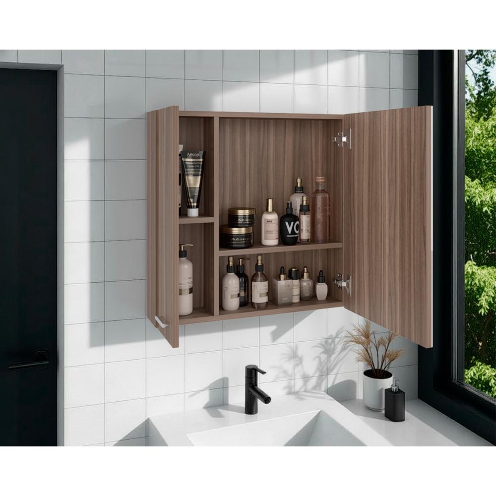 Gabinete de Baño Apolis, Avellana, con Puerta Espejo y Dos Entrepaños para Ubicar Múltiples Objetos X2