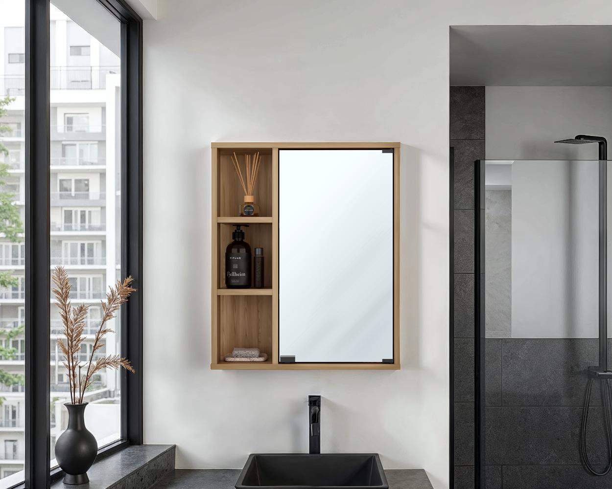 Gabinete de Baño Berkel, Fresno Europeo, con especio para guardar objetos de aseo personal