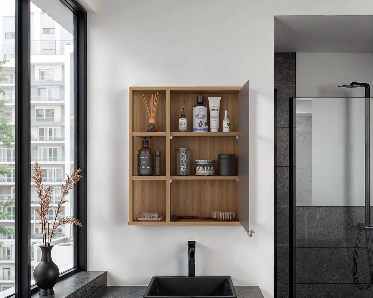 Gabinete de Baño Berkel, Fresno Europeo, con especio para guardar objetos de aseo personal