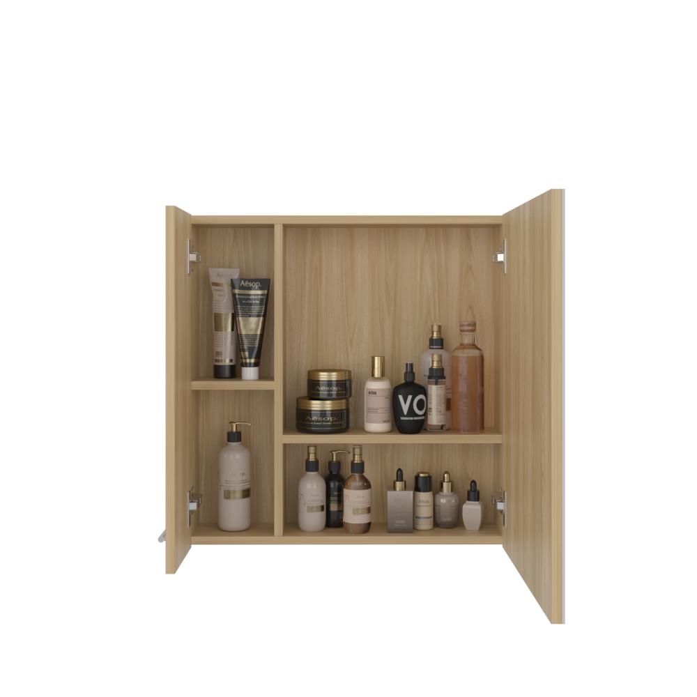 Set de 2 Gabinetes de Baño Apolis, Fresno Europeo, con Puerta Espejo y Dos Entrepaños para Ubicar Múltiples Objetos
