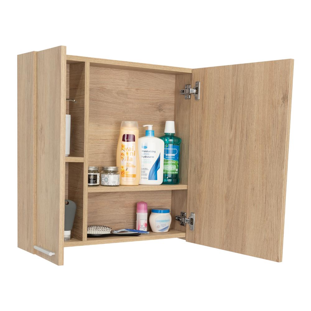 Set de 2 Gabinetes de Baño Barents, Beige, con Espejo Biselado de Buen Tamaño y Varios Entrepaños