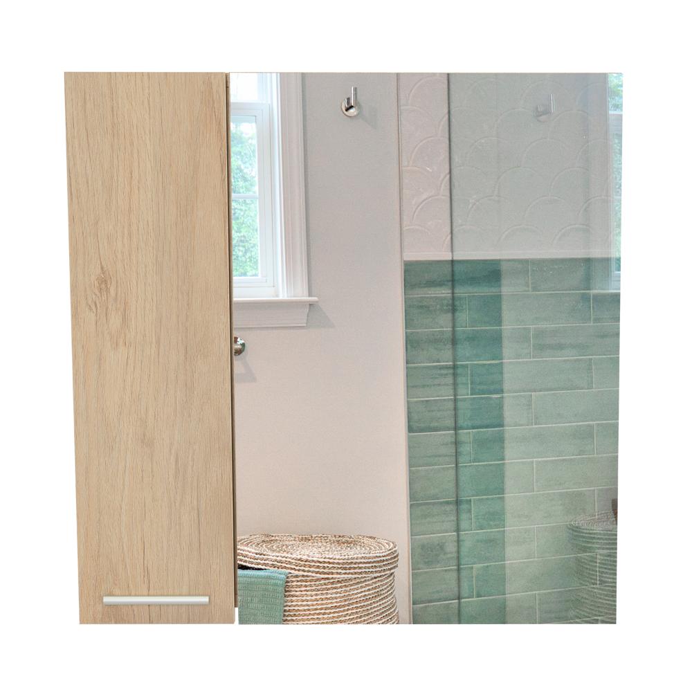 Set de 2 Gabinetes de Baño Barents, Beige, con Espejo Biselado de Buen Tamaño y Varios Entrepaños