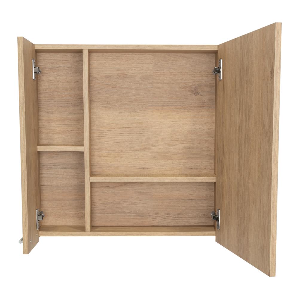 Set de 2 Gabinetes de Baño Barents, Beige, con Espejo Biselado de Buen Tamaño y Varios Entrepaños