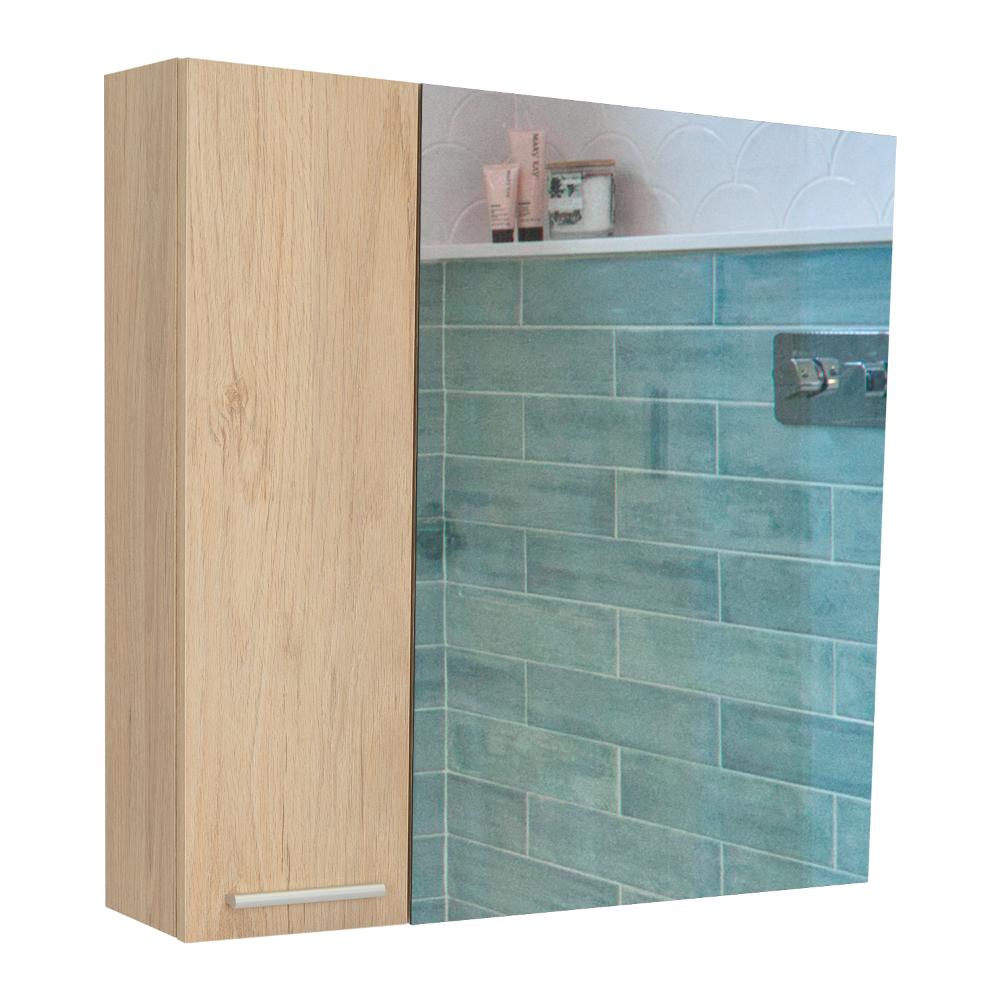 Set de 2 Gabinetes de Baño Barents, Beige, con Espejo Biselado de Buen Tamaño y Varios Entrepaños