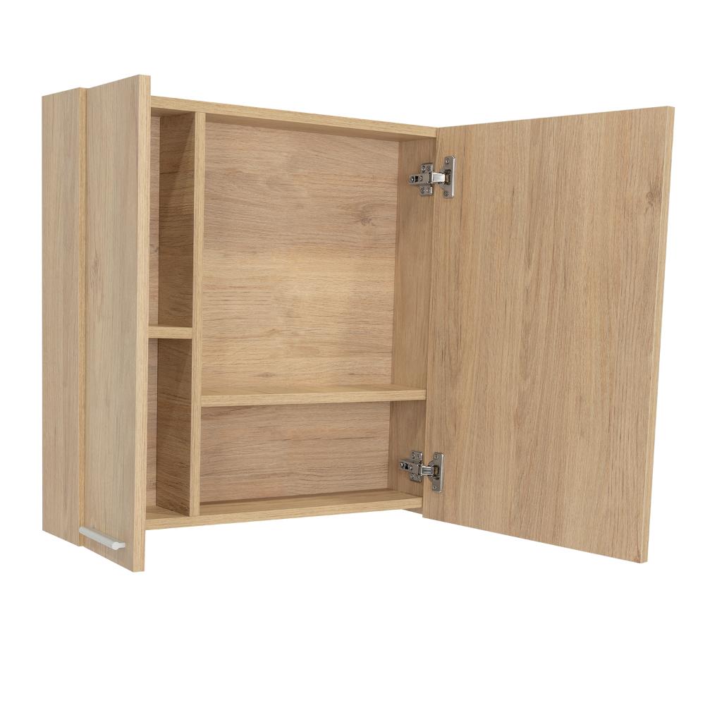 Set de 2 Gabinetes de Baño Barents, Beige, con Espejo Biselado de Buen Tamaño y Varios Entrepaños