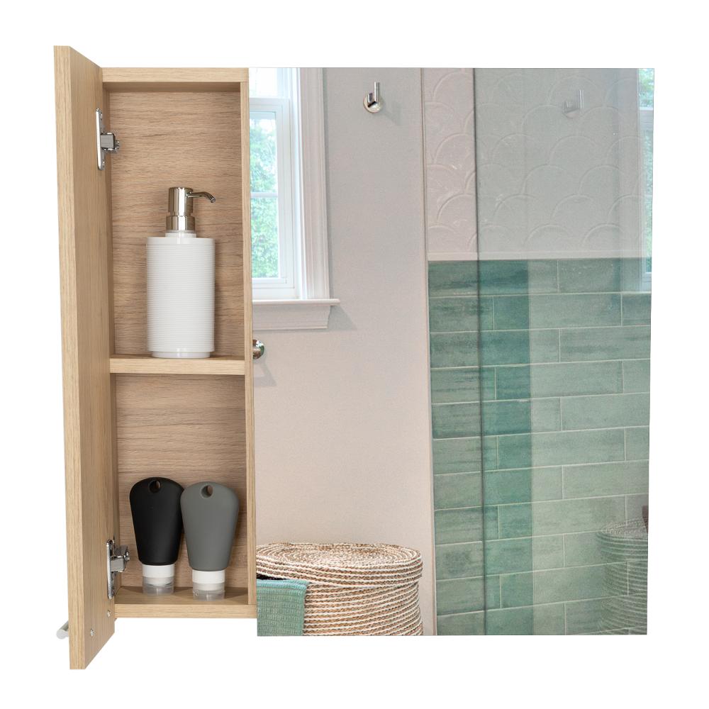 Set de 2 Gabinetes de Baño Barents, Beige, con Espejo Biselado de Buen Tamaño y Varios Entrepaños