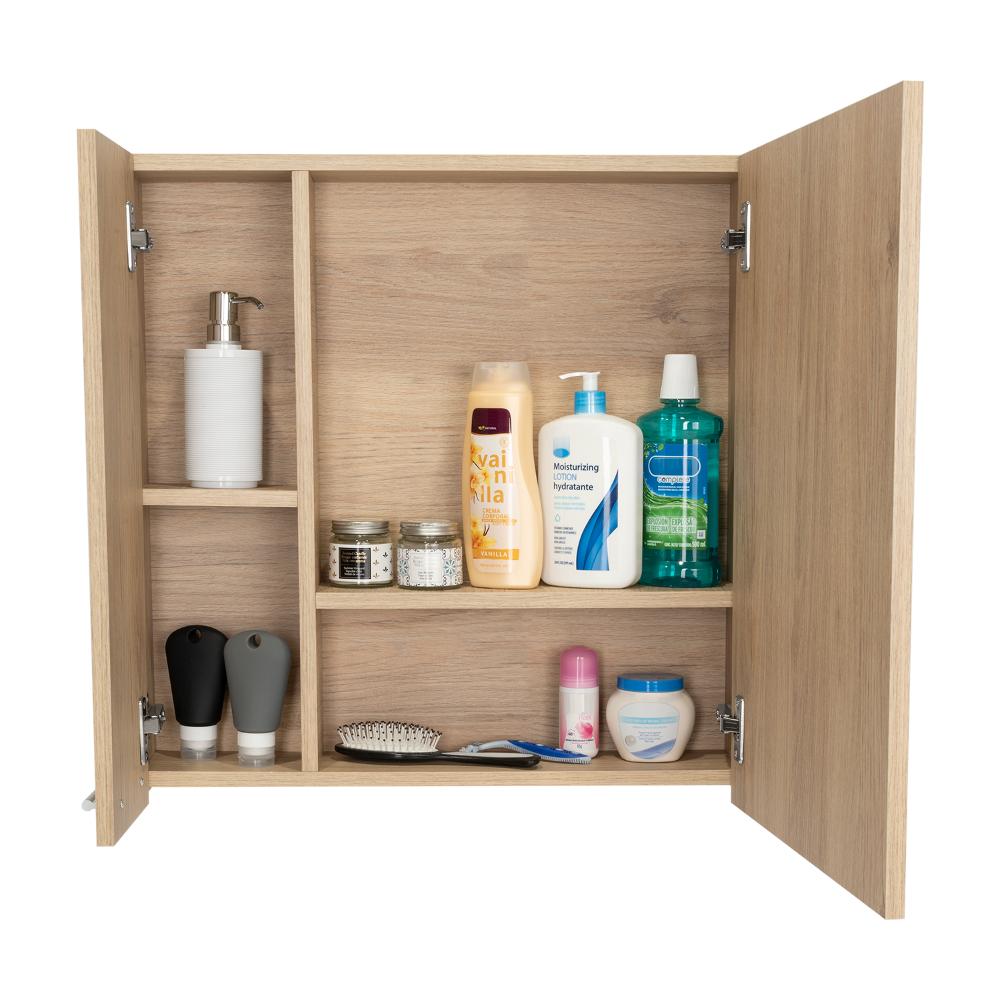 Set de 2 Gabinetes de Baño Barents, Beige, con Espejo Biselado de Buen Tamaño y Varios Entrepaños