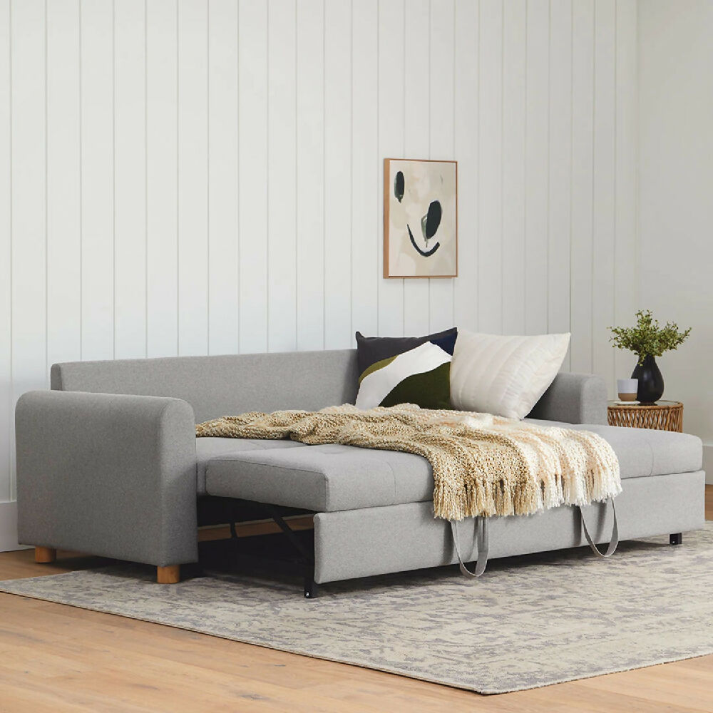 Sofa Cama Cajon Dominica 2 Puestos Tela Gris Claro