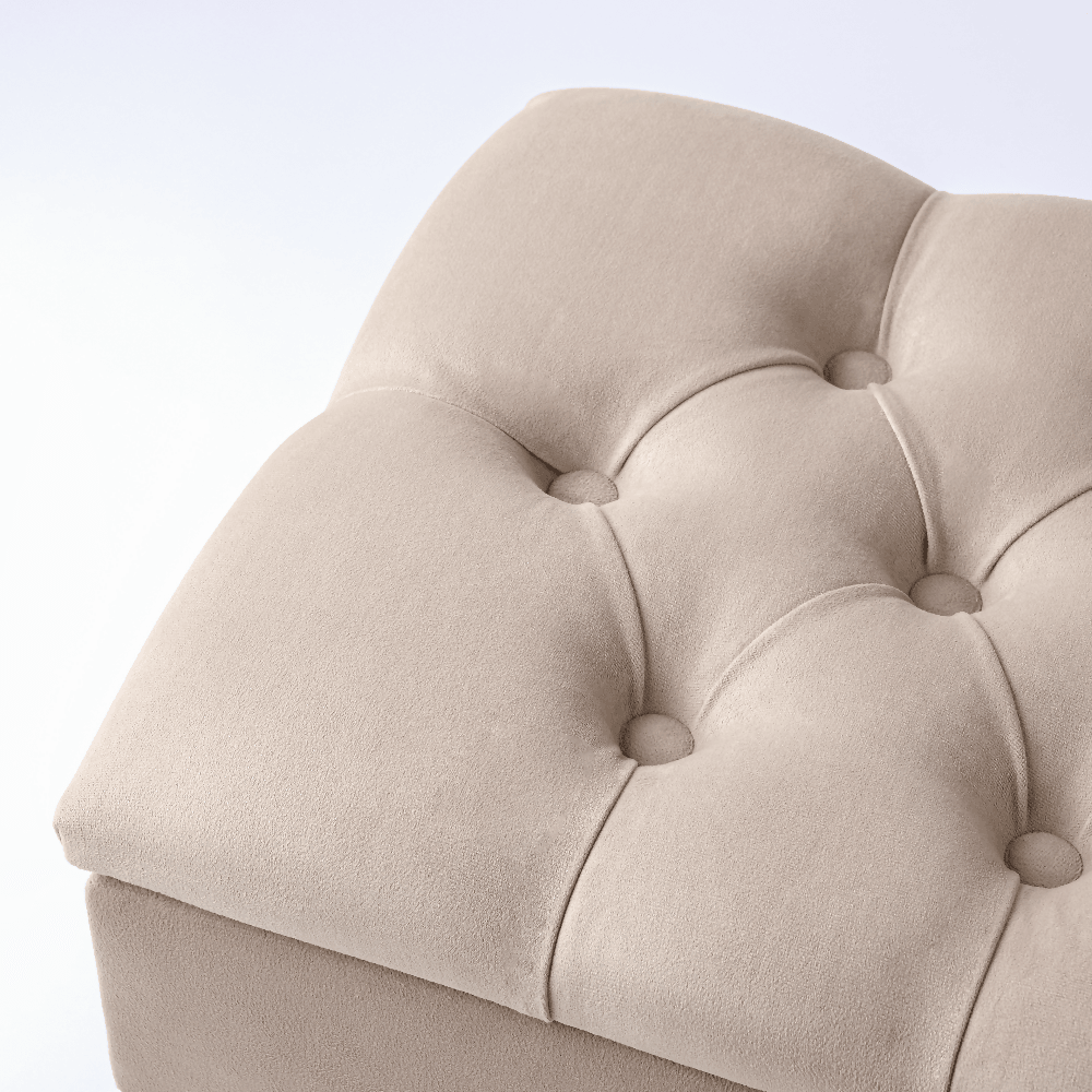 Baúl Capitoneado Patas en Madera Beige