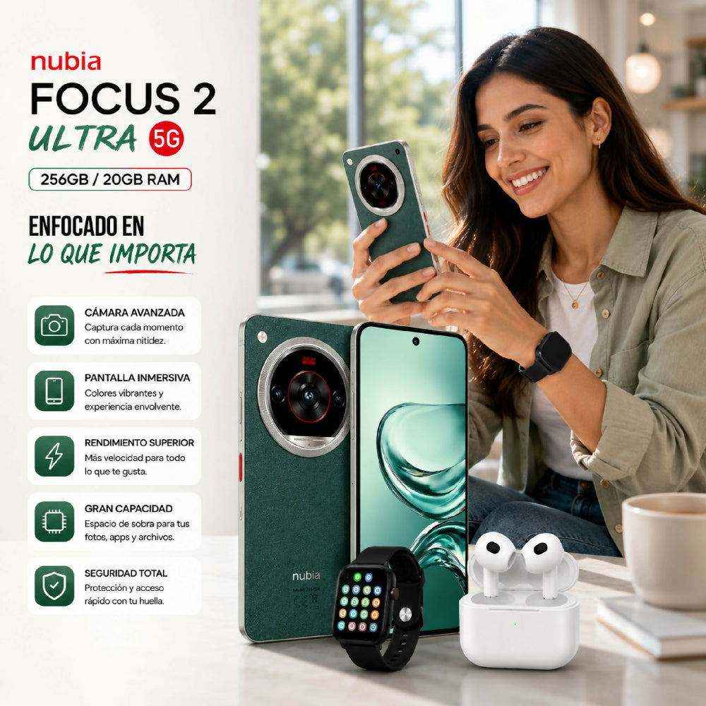 Teléfono Nubia Focus 2 Ultra 5G 256gb Verde + Kit Regalo Reloj Y Audífonos