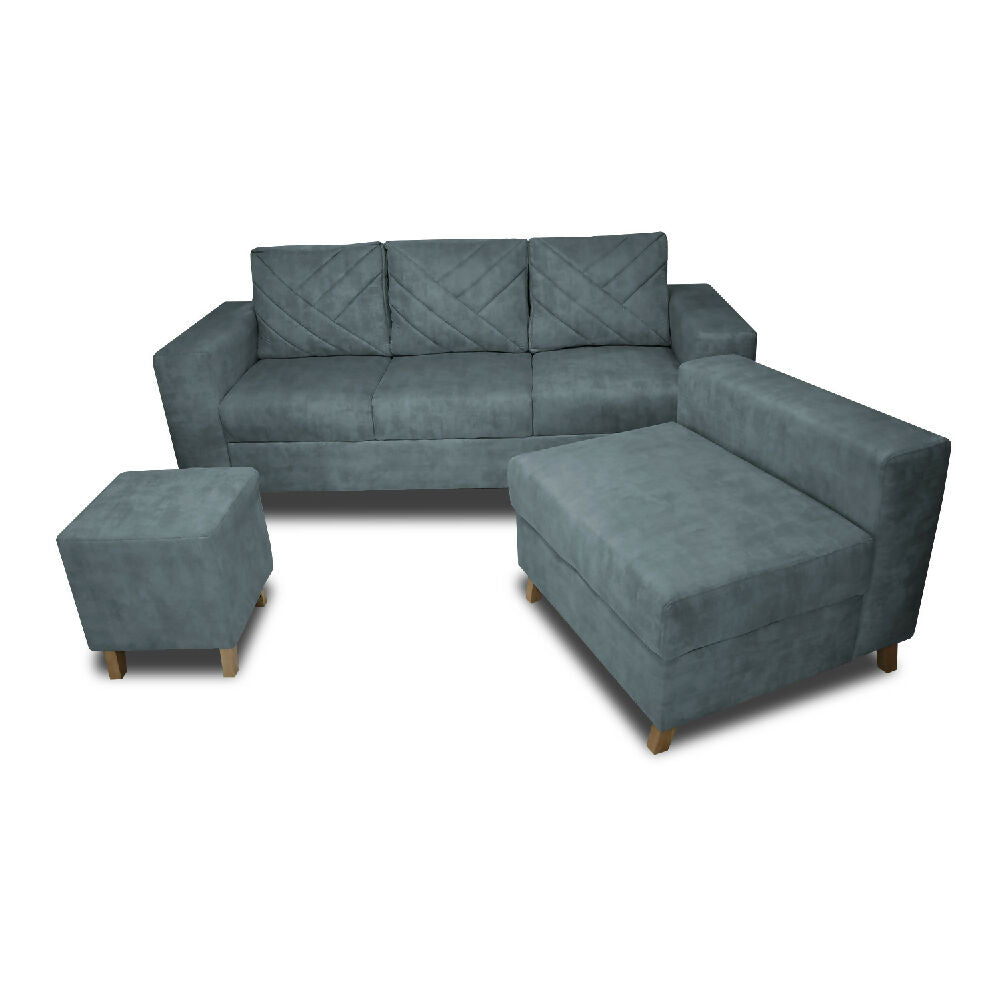 Sala Amsterdam + Silla +Puff en Tela Amiglable Con Mascotas 205X72X155 Cm Acero