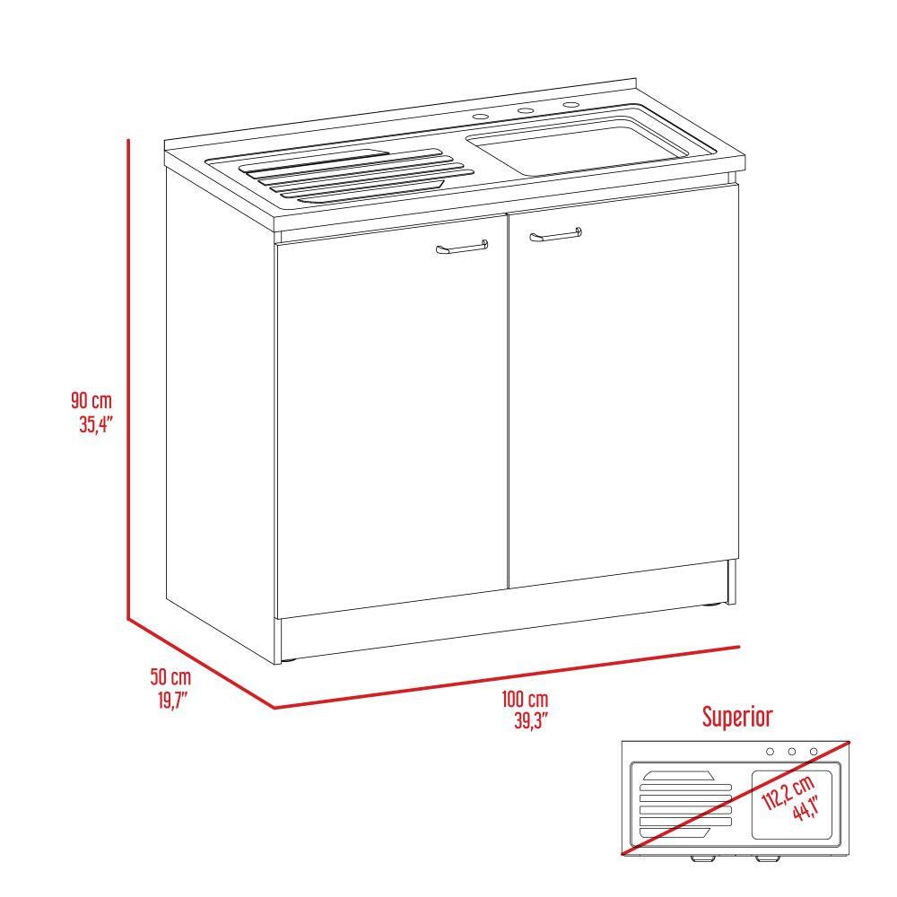 Gabinete Inferior Cantabria, Blanco y Gris, Ideal Para Espacio Reducidos, con mesón derecho  ZF